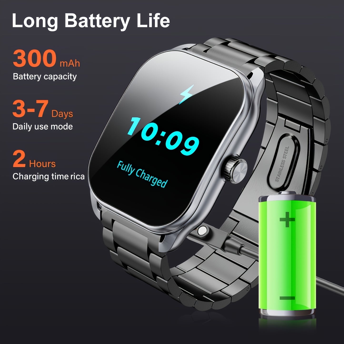 LZUEFK Smart Watch featuring wireless calling & notifications, multiple sports modes, USB charging, water-resistant up to 5m. Suitable for both men & women, this sleek smartwatch includes a