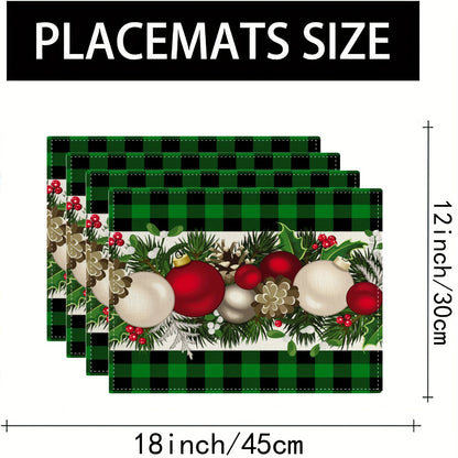 Farmhouse style Christmas placemats in red and black buffalo check plaid set of 4, measuring 30.48x45.72cm.