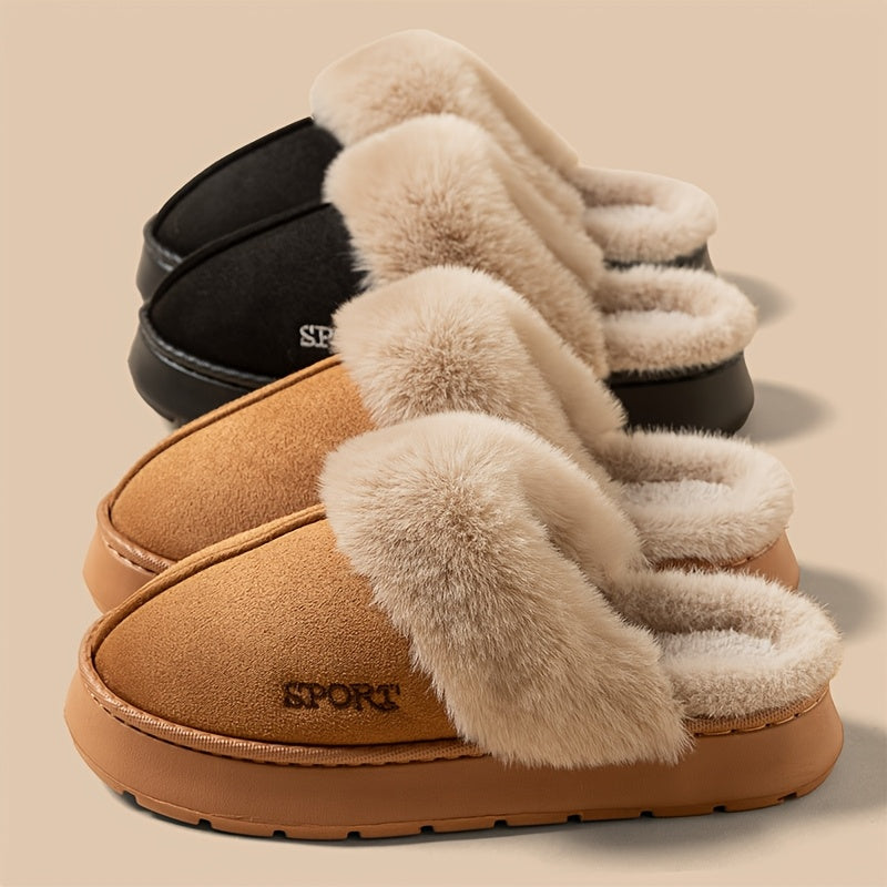 Winter season faux deer velvet slippers with sporty style, hand washable.