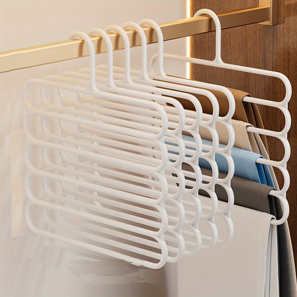 Set of 2 Space-Saving 5-Tier Metal Hangers for Pants - Non-Slip, Adjustable, and Foldable Organizer for Ties and Pants