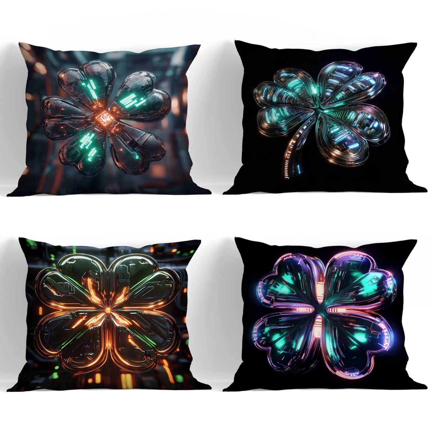 Collection of 4 Modern Fantasy Clover Pillowcases, Easy to Clean Polyester Material, Zipper Closure, Suitable for Year-Round Comfort, Perfect for Home, Office, Car, Sofa, Balcony, and Garden, Ideal for Those who Sleep in Various Positions