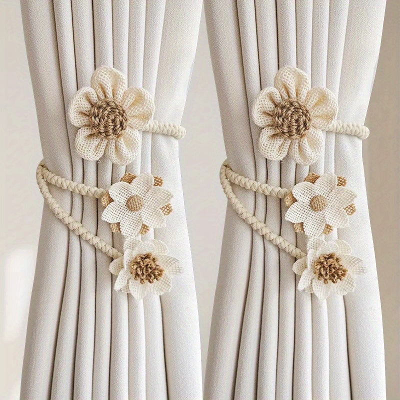 Modern and simple curtain tiebacks made of hemp rope. Set includes 2 pieces for use in bedroom, living room, or any home decor. Easy to install with punch-free clips. Ideal for binding curtains and adding a stylish touch to your space.