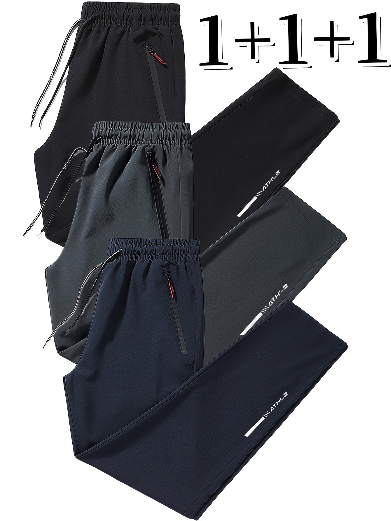 Men's stylish and comfortable 3-piece casual pants for spring and summer, designed for running, training, and sports, featuring quick-drying and breathable fabric.