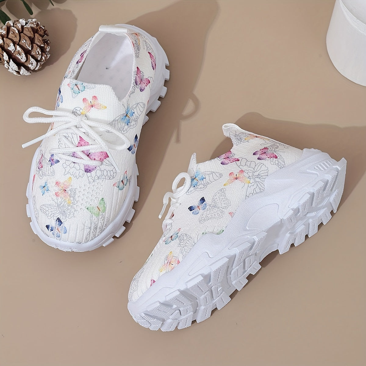 Girls' Casual Butterfly Print Sneakers - Comfortable shoes for running, hiking, and daily wear made with breathable fabric and soft PVC sole.