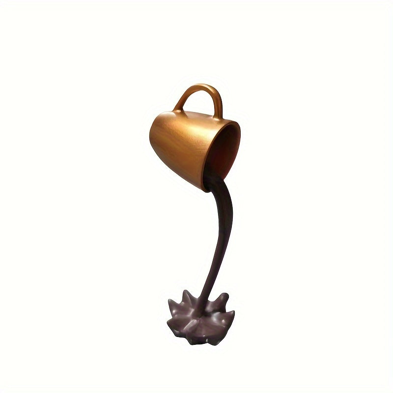 1pc Creative Inverted Floating Resin Coffee Cup Decoration with water overflow effect, perfect for room and office decor or as a unique gift for Halloween and other festivals.