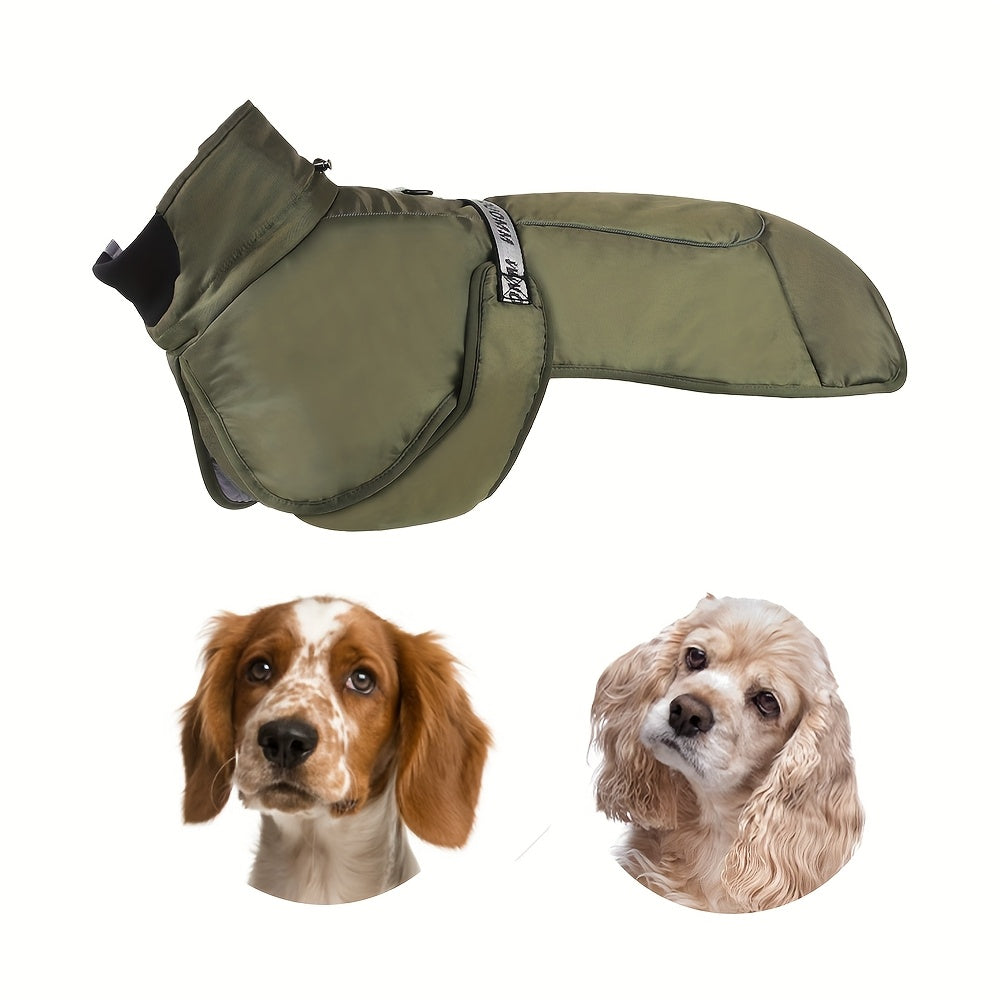 Waterproof and windproof jacket with cozy fleece lining for dogs of all sizes.