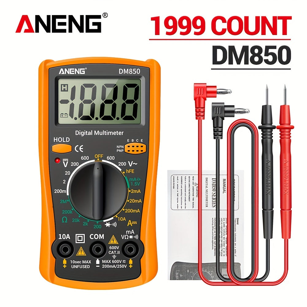 ANENG DM850 Digital Multimeter, 1999 counts, auto AC/DC voltage tester, ohm current ammeter detector without battery.