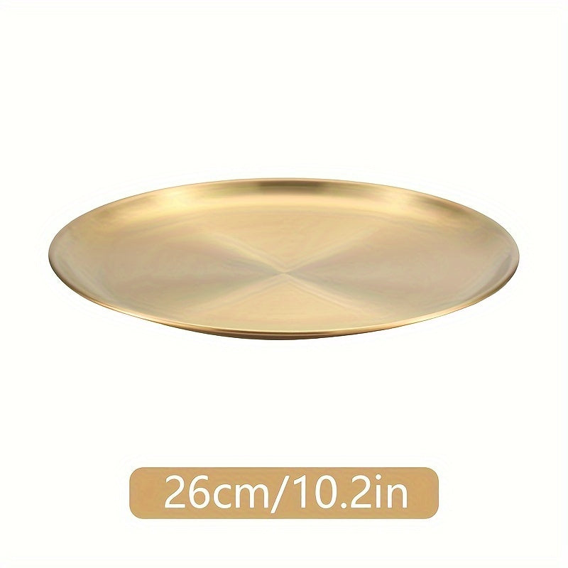 1pc Stainless Steel Dinner Plate for kitchen, restaurant, party use. Can be used as a fruit plate, meat plate, cake plate, dessert plate, or round plate.