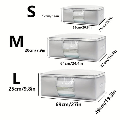 Portable Foldable Zipper Storage Bag with Thickened and Reinforced Material, Transparent Window, and Durable Handle. Ideal for Wardrobe Organization, this Storage Container is capable of holding Clothes, Blankets, Quilts, Sheets, Pillows, and Toys.