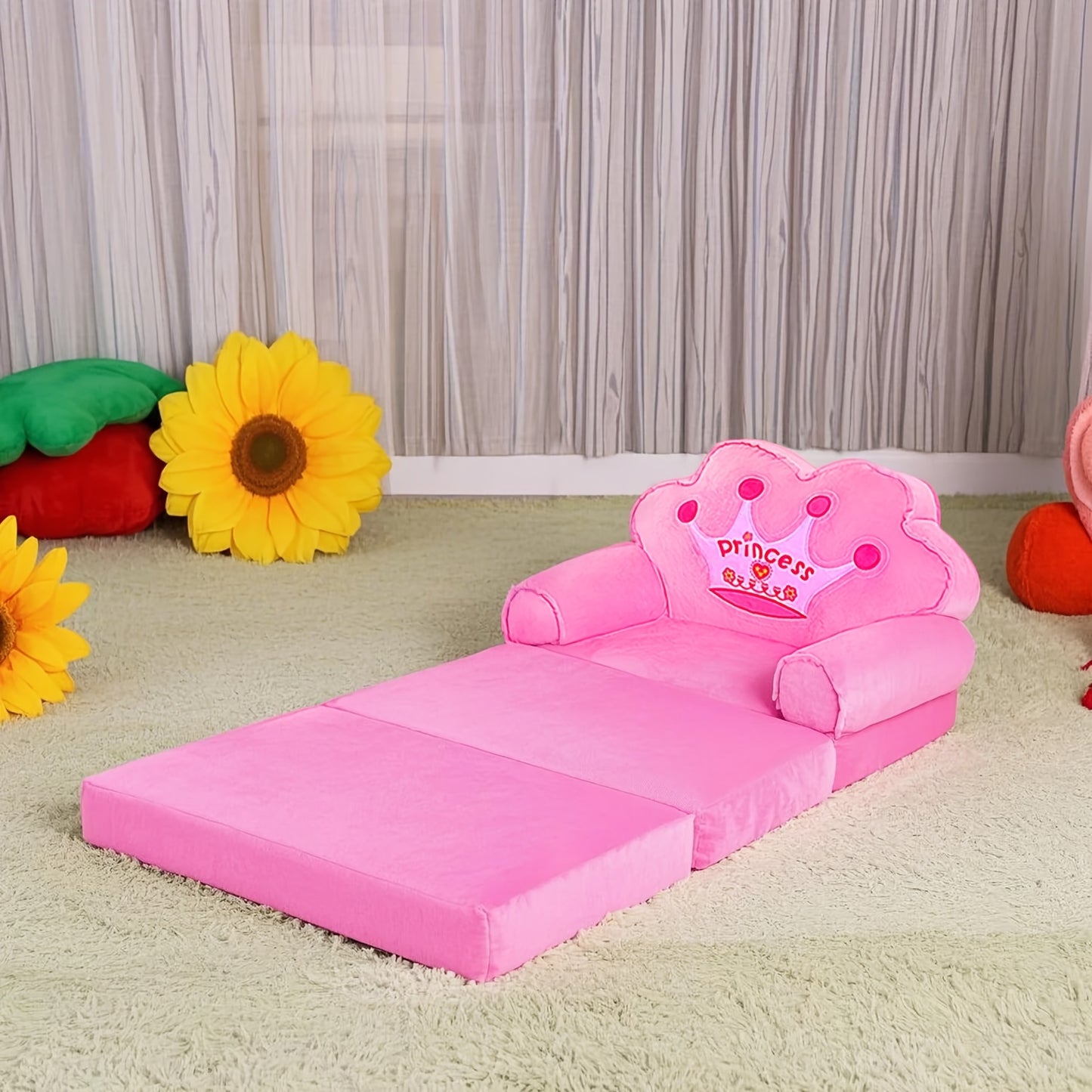 1pc Foldable Princess Themed Sofa Bed, Ergonomic Design, No Electricity or Wooden Materials, Independent, Storage Capacity <3.2 Cubic Feet, Height <68.58 cm After Assembly, Mixed Color