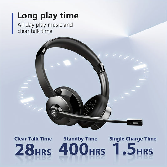 VONZTEK Wireless Over-Ear Headphones with AI Noise Canceling, Dynamic Mic, USB Type-C Charging, Wireless 5.0 - Up to 400 Hours Playtime, Mute Button, for PC/Laptop/Smartphone