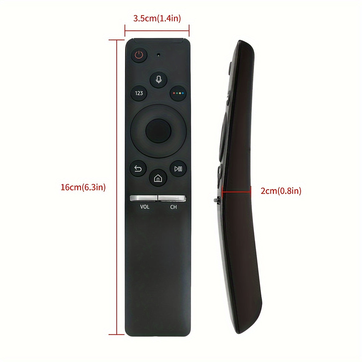 Ergonomic voice-activated remote for Samsung Smart 4K TVs, works with various models, battery-operated.