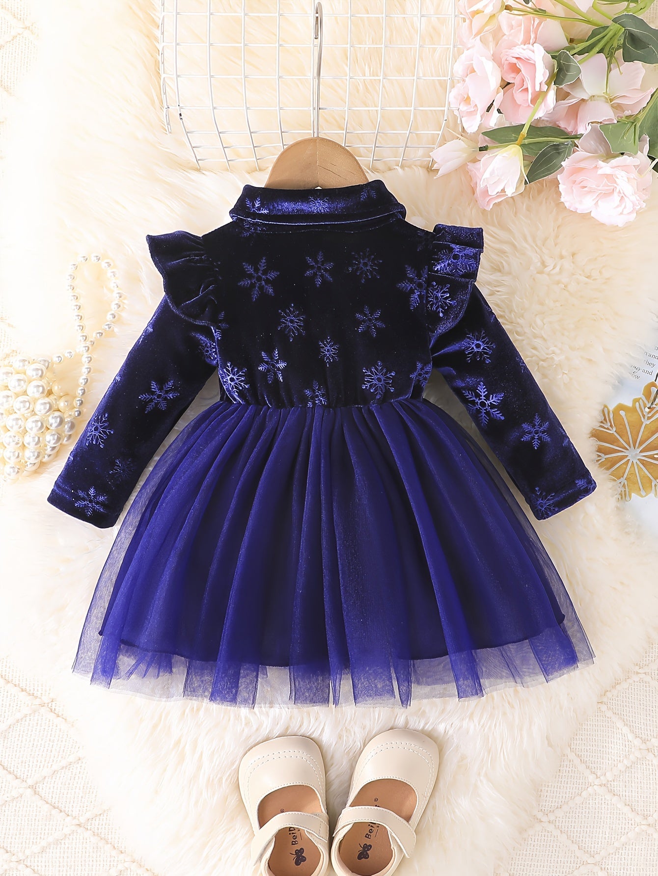 Floral print tutu dress for toddler girls, ideal for spring & fall, machine washable