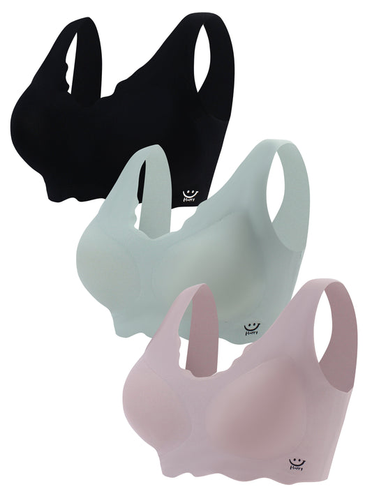 3 seamless wireless bras, comfortable and breathable, for full coverage lingerie and underwear for women.