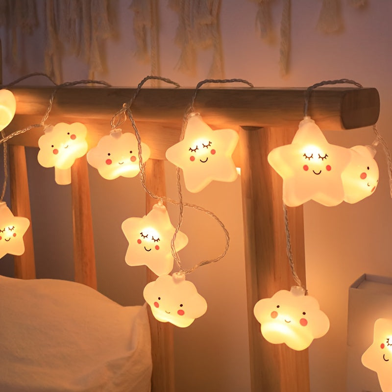 Star and cloud string lights require batteries (not included).