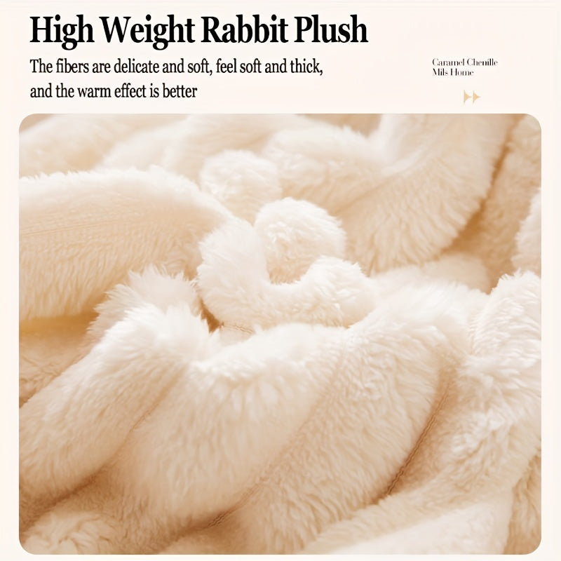 Soft and luxurious faux rabbit fur blanket, made from soft and lightweight 100% polyester fiber. This multi-purpose blanket is machine washable and suitable for all seasons, making it perfect for the bed, sofa, car, interior, office, or travel. An ideal