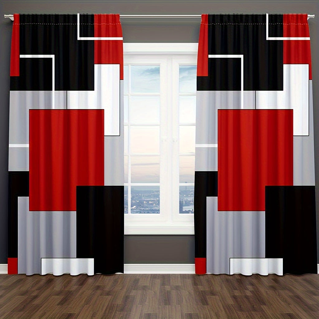 Add a touch of style to your living room or bedroom decor with these 2-panel plaid pattern curtains. Featuring rod pockets for easy installation, these red, white, grey, and black curtains are the perfect window treatment for any room.