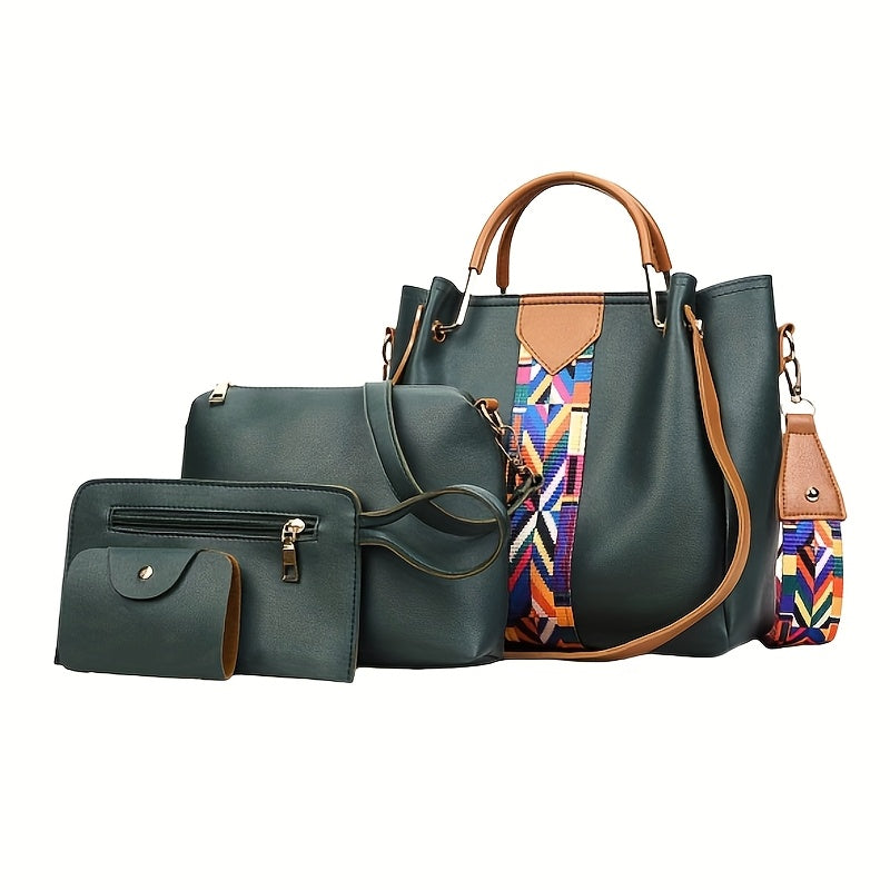 European and American fashion set with four bags in one: handbag, shoulder bag, crossbody bag, and bucket bag.