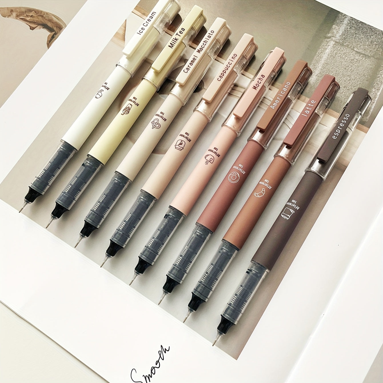 6/8 Coffee Theme Gel Pens with Quick-Drying Ink, No Smudge Soft Touch for Note taking, Drawing, School & Office.