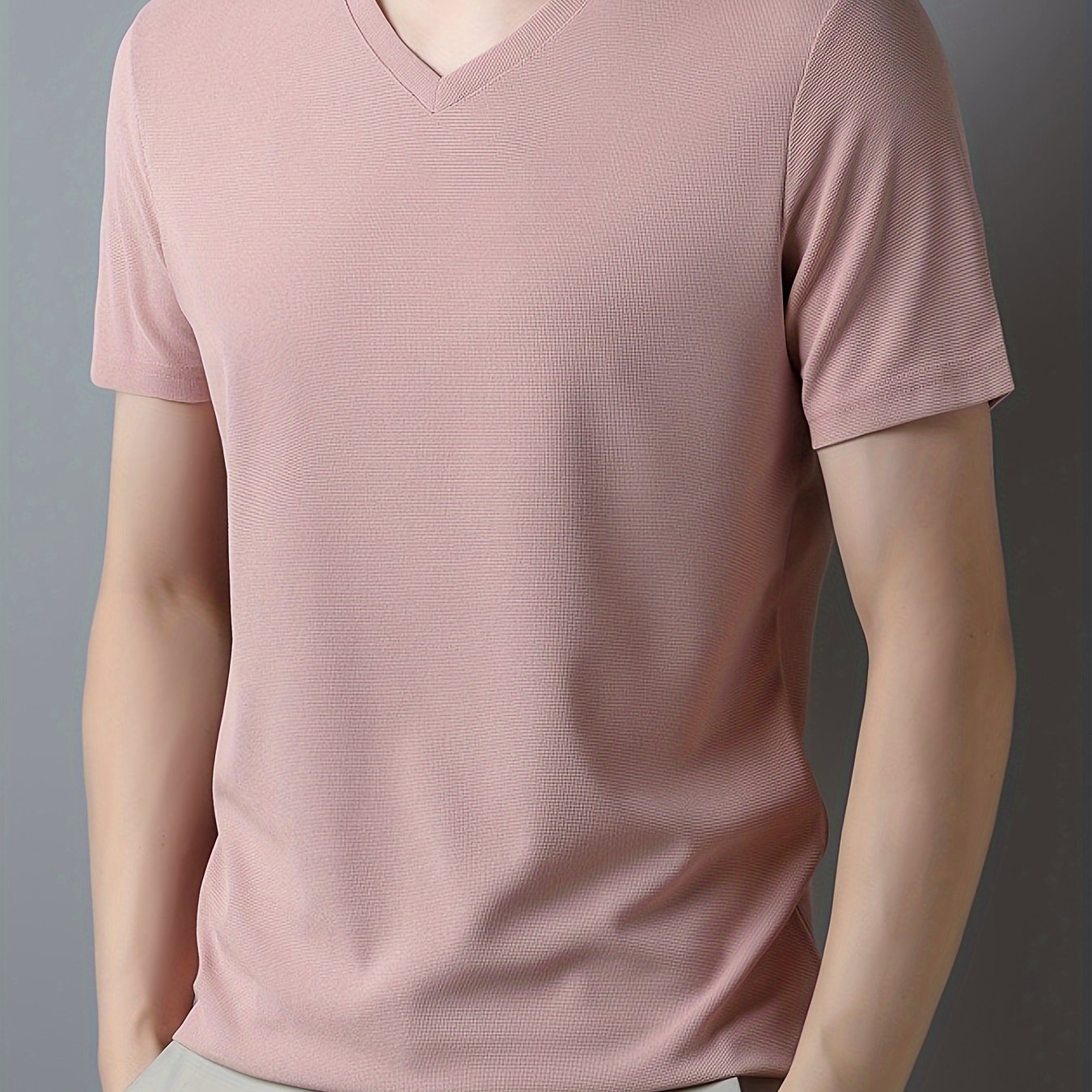 Men's casual short sleeve V-neck tee for summer outdoor wear.