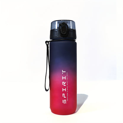 Durable frosted plastic sports water bottle with rainbow gradient, ideal for outdoor activities.