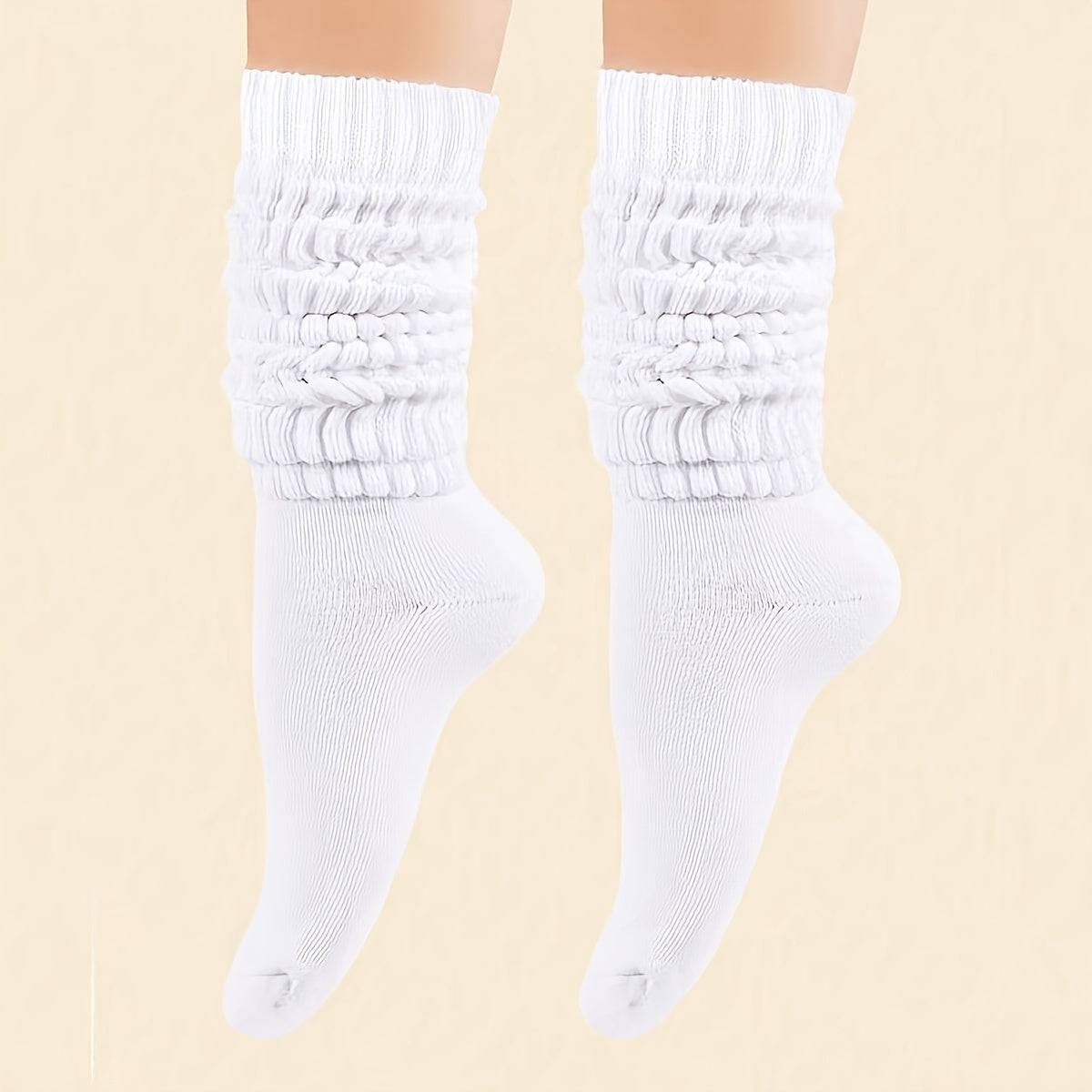 Three pairs of women's mid-calf socks in black, white, and gray solid colors, perfect for spring and autumn fashion, featuring a simple and versatile design.