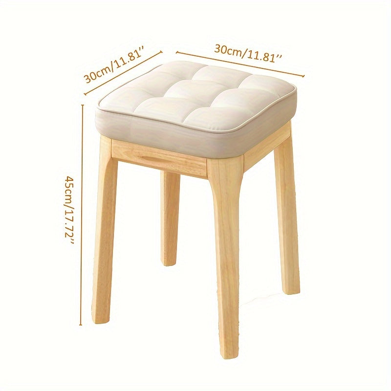 Light Luxury Solid Wood Soft Leather Stool, Stackable Square Stool for Living Room, Bench Table, or Dressing Stool