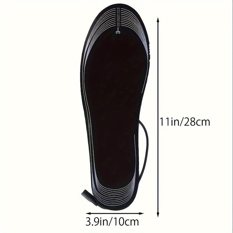 Heated shoe insoles for men and women, cuttable and washable, provide electric foot warming.