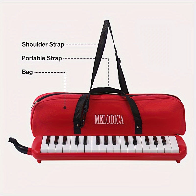 32-Key Soprano Melodica Air Piano Keyboard with Soft Long Tube, Short Mouthpiece, Carrying Bag - Portable and Easy to Play ABS Material Instrument in Various Colors.