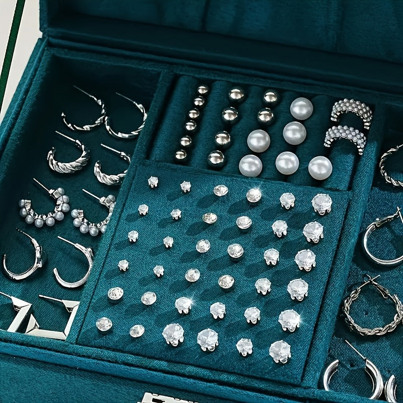 Set of 102 earrings in a minimalist geometric style, featuring studs and hoops. These versatile fashion ear accessories are perfect for holidays, dates, and everyday wear. (Box not included)