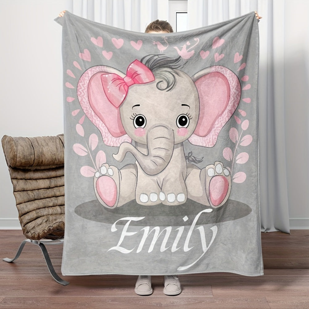 Personalized Elephant Flannel Throw Blanket with Custom Name - Modern Design, Cozy and Luxurious Digital Print, Easy to Clean in the Washing Machine, Versatile All-Season Throw for Couch, Bed, Travels, and Workspace - 1 Piece