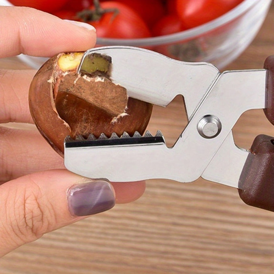 Stainless Steel Chestnut Opener with Ergonomic Grip and Food Processing Accessory - Nutcracker Tool for Kitchen and Dining