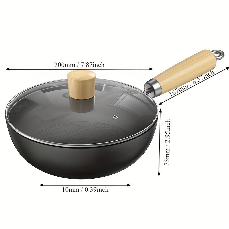 Durable Kitchen Cookware: Non-Stick Single Serving Uncoated Pan with Lid for Gas Ranges - Traditional Chinese Mini Iron Wok