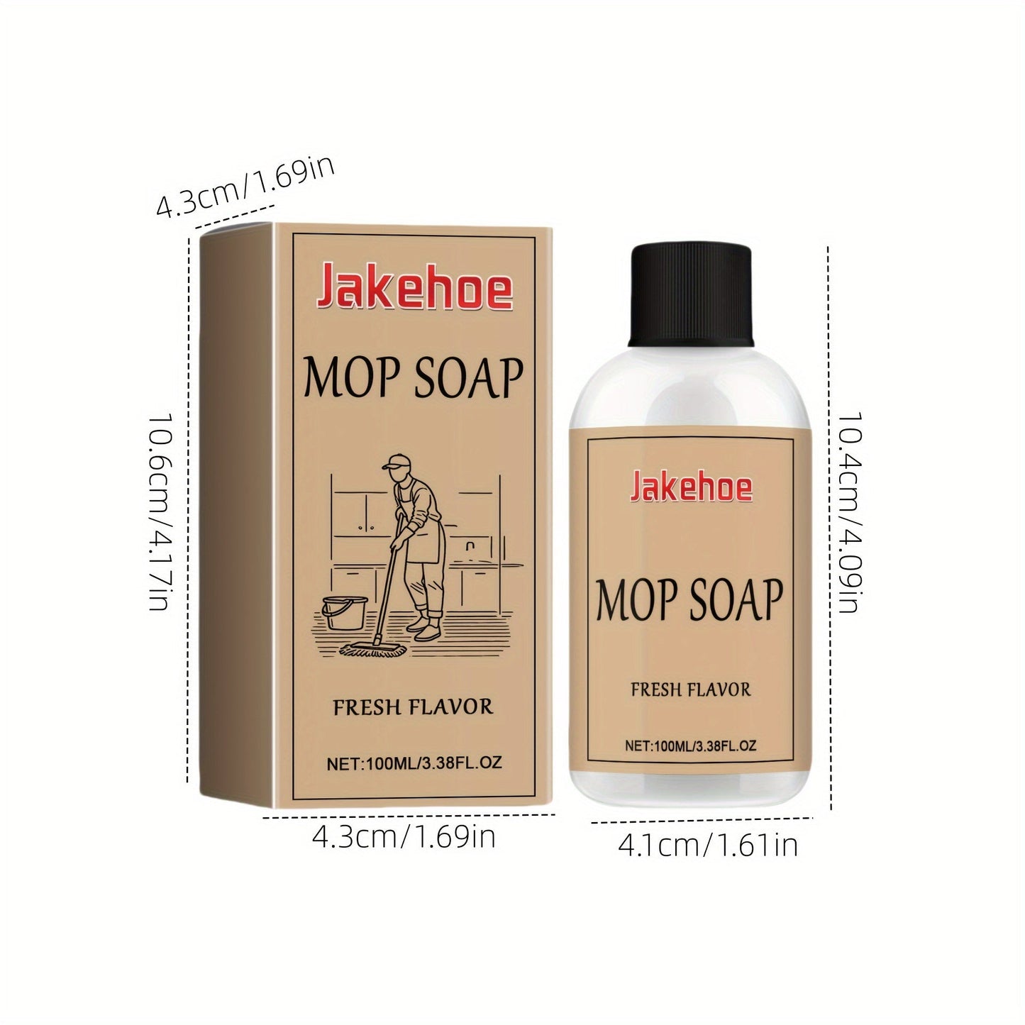 The Jakehoe Mop Soap is a 500ml solution designed to quickly remove stains and watermarks from floors. This residue-free liquid floor cleaner is suitable for various floor materials and contains sodium bicarbonate. With a capacity of less than 1 liter