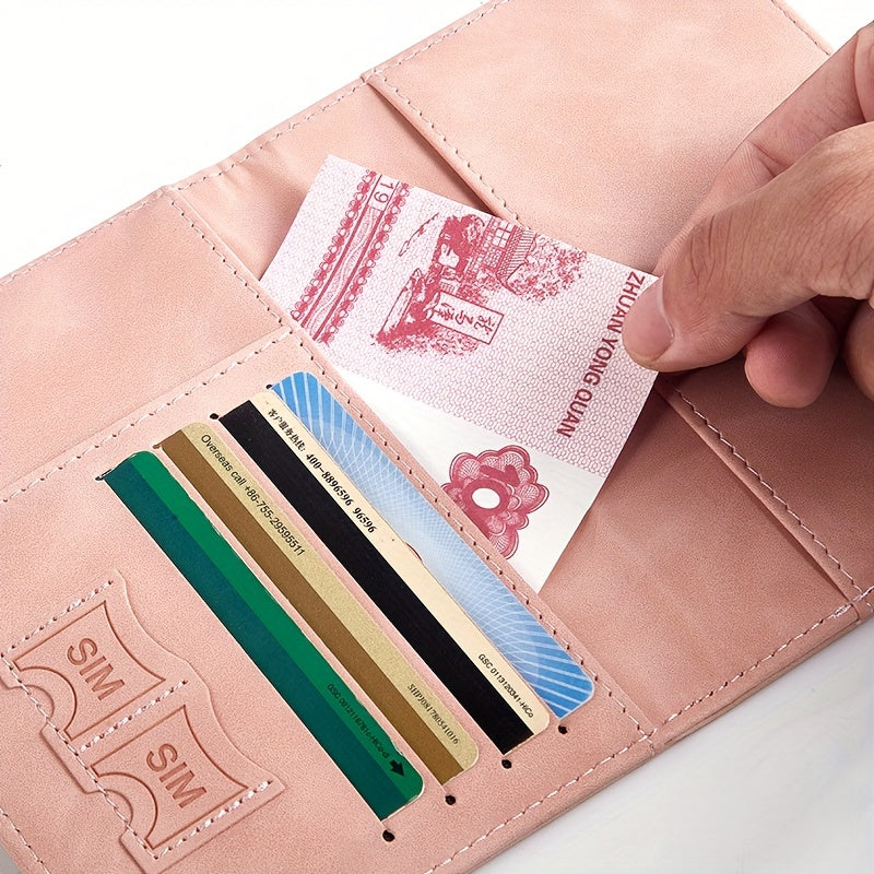 RFID passport holder with thin leather surface, multi-functional wallet, cute card holder for travel.