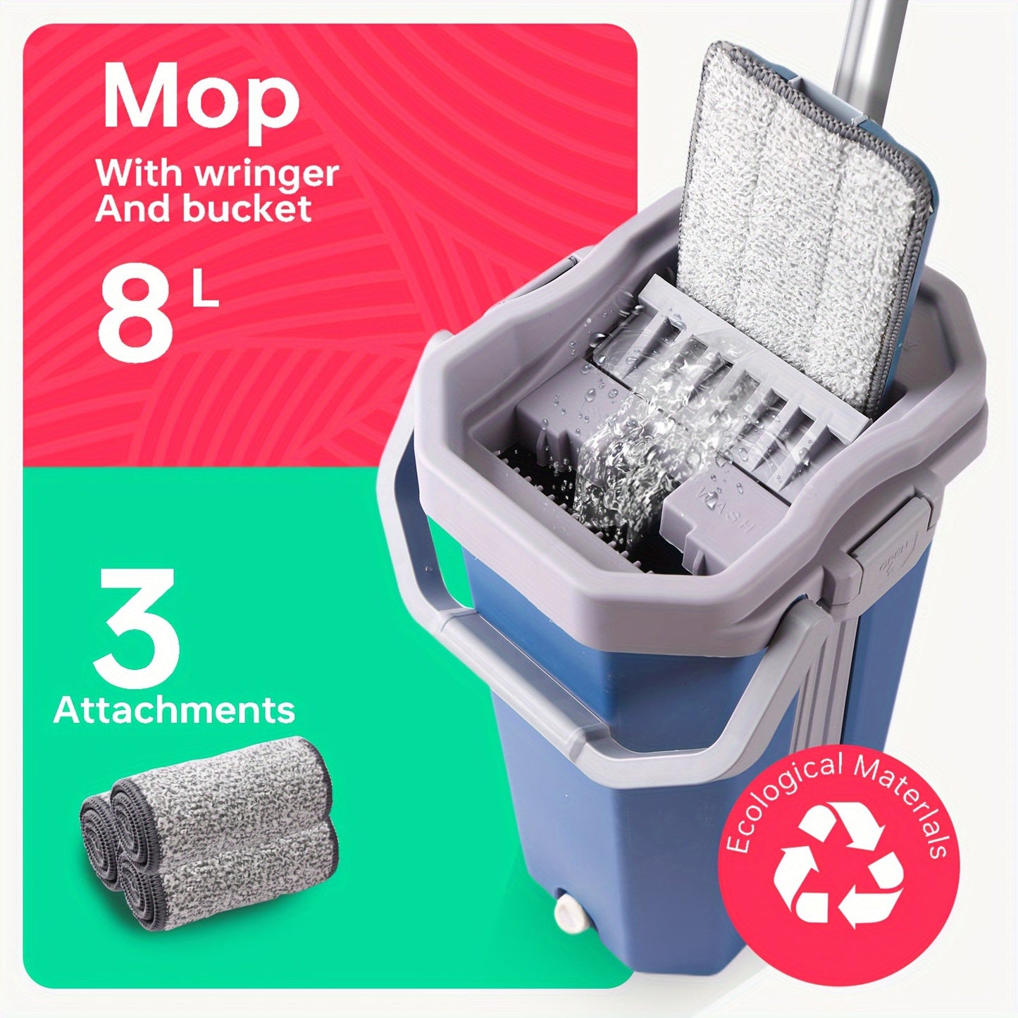 Get the ultimate cleaning companion with the 8L Deep Blue Mop and Bucket Set with Wringer. This high-quality set comes with 2/3/4/6 reusable microfiber pads for effortless cleaning in the kitchen, bedroom, living room, and bathroom.