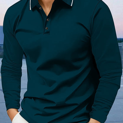 Men's casual long sleeve lapel shirt, breathable and comfortable for fall/winter in 400g fabric.