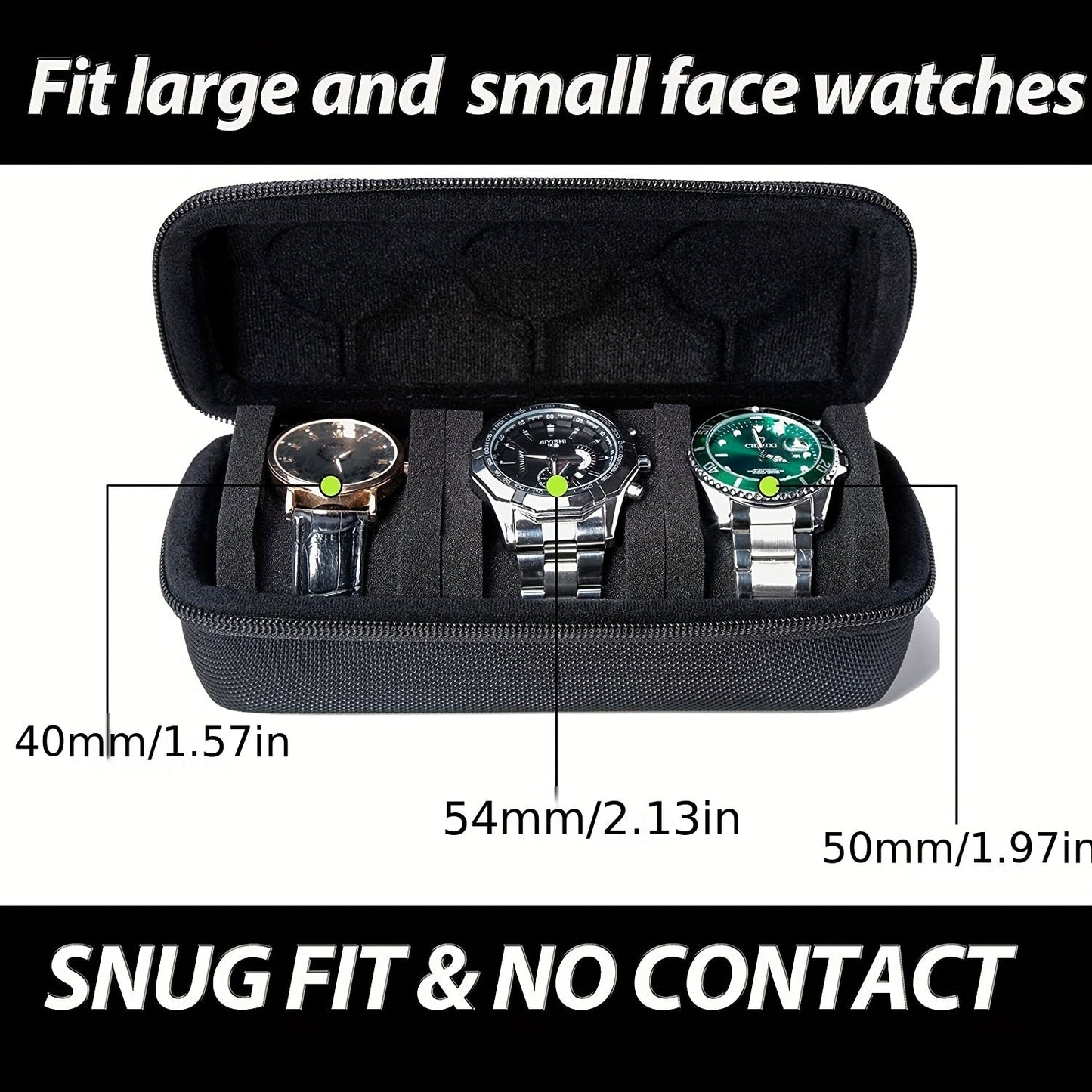 Perfect for gift-giving, this sleek black fabric watch travel case features 3 slots, a watch roll case storage, and organizer for men and women. Complete with anti-move watch pillow, it ensures your timepieces are safe and secure while on the go. An