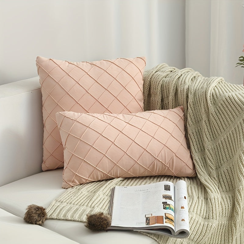 Luxury Nordic Quilted Throw Pillow Cover with Elegant French Style in Soft Suede Fabric. Features Invisible Zipper and is Machine Washable. Ideal for Modern Living Room Decor. Available in Square and Rectangle Sizes.