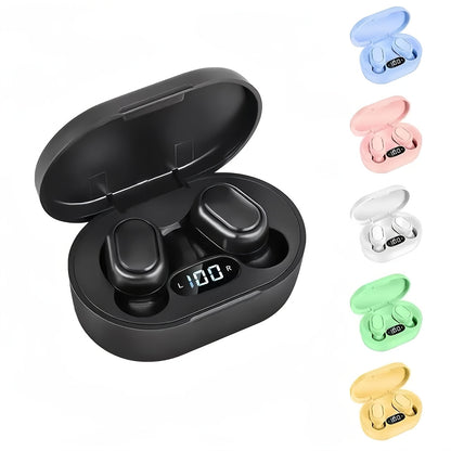 Wireless in-ear headphones with button control, LED power display, long battery life, low latency, and compatibility with multiple devices, perfect for daily use, commuting, sports, and