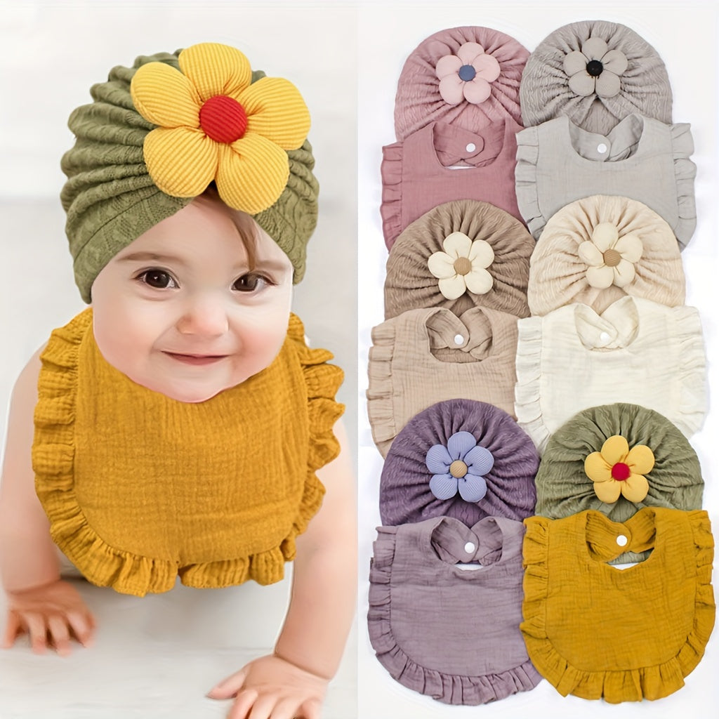 2pc Youngsters Girl's Floral Hat and Bib Set made of soft, stretchy polyester with adjustable snap closure. Perfect for casual attire and birthday celebrations. Great addition to a young