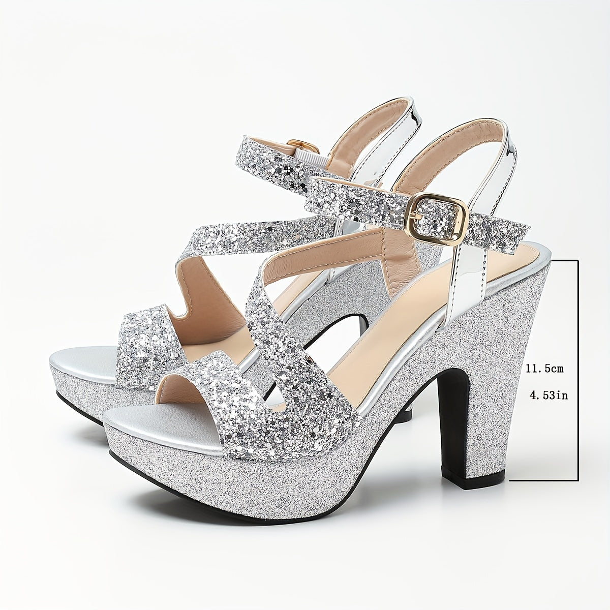 Stylish women's summer shoes with thick golden pink heels, round toe, and hollow design.