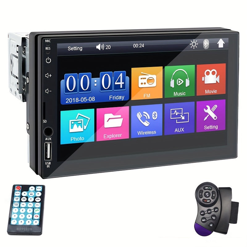 Single DIN Car MP5 Radio Player with 17.78cm HD screen, Radio Box Upper Part Installation Design, MirrorLink, AUX, USB Connections, SD Card Support, Optional Reversing Camera and Steering