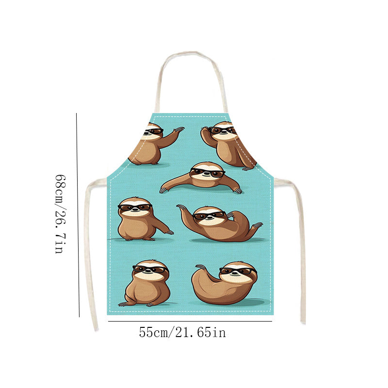 This kitchen apron is perfect for both men and women, featuring a unique animal cartoon print on breathable linen material. The fabric is waterproof, oil-resistant, and stain-resistant, making it easy to clean. Combining style with functionality, this