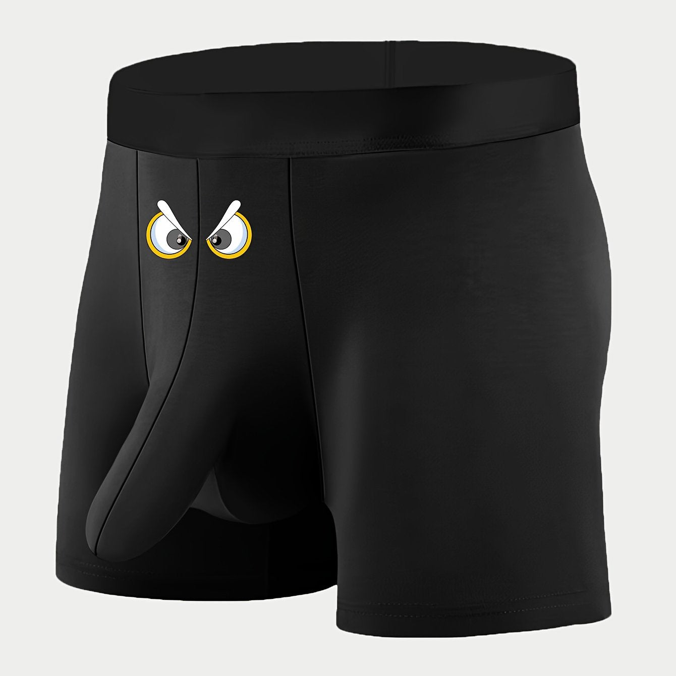 Men's playful cartoon eye print boxer briefs - stretchy, breathable, and comfortable knit fabric with elastic waistband in black.