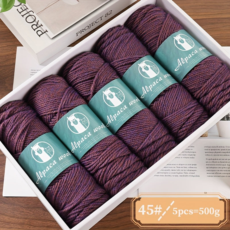 5-Pack Alpaca Wool Yarn, 500g Each, Multicolor Thick-Thin Yarn for Handmade Clothing - Various Styles