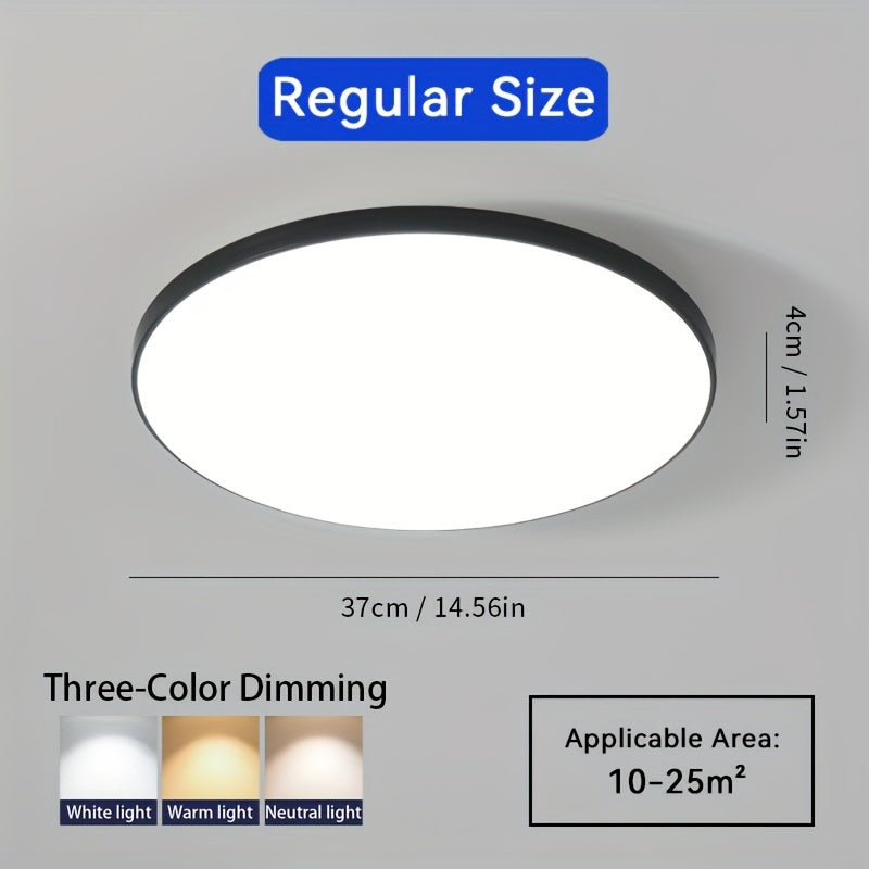 Modern 14.5-Inch Black LED Ceiling Light, 36W, Semi-Flush Mount, Ideal for Various Rooms - Includes Light Source, Easy Installation