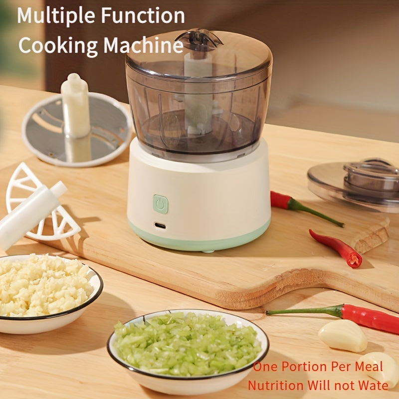 Multi-functional, cordless electric food processor - including kitchen blender, meat grinder, and vegetable slicer - with USB charging capabilities.