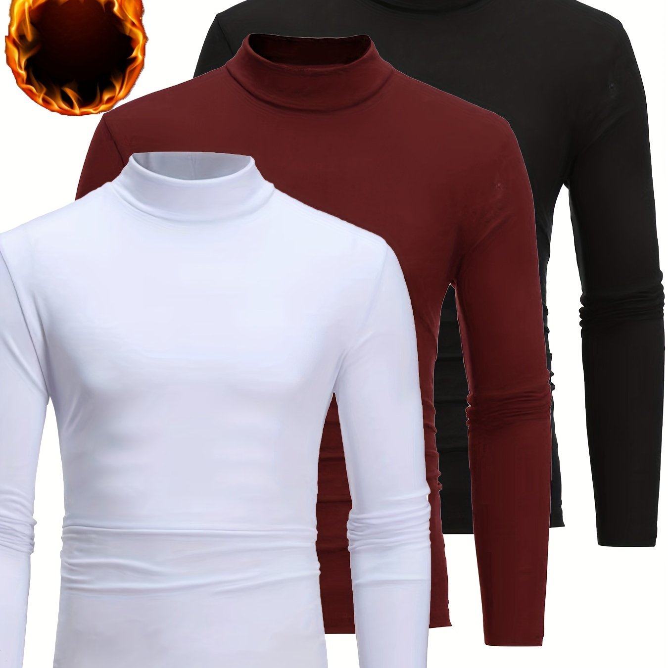 Set of three men's half-high collar tops with velvet underwear for autumn and winter.