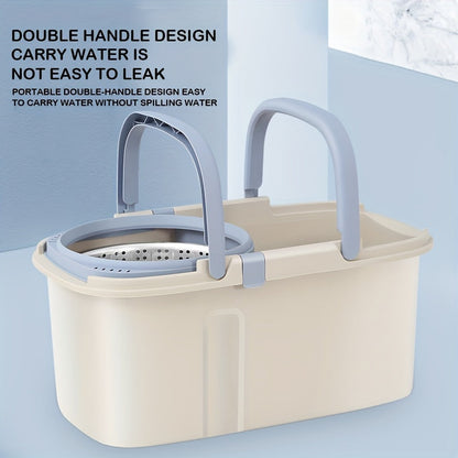 The Stainless Steel 360-Degree Rotating Mop Bucket Set features dual carry handles, a detachable washboard, and a protective cover for easy dumping. Perfect for home use, this set is ideal for cleaning in the living room, bedroom, bathroom, kitchen, and